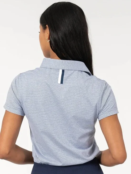 Rhoback Whaler Heather Stripe Performance Polo in Fleet Navy/White - Picture 2 of 5